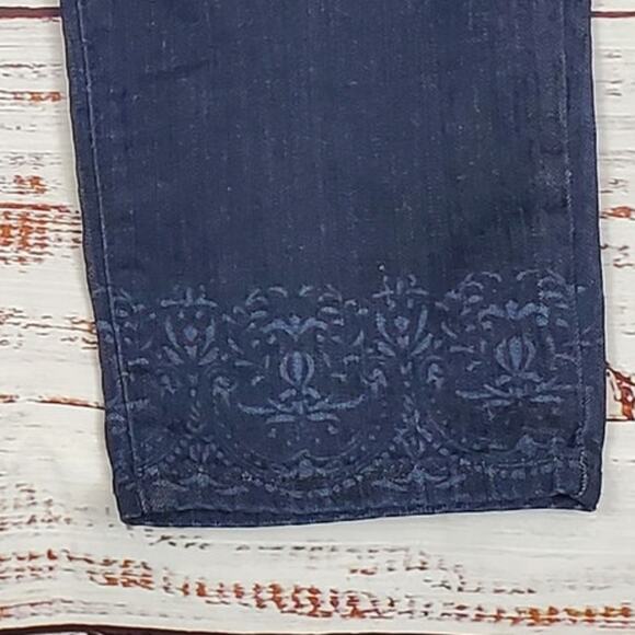 NYDJ Skinny Ankle Jeans 14 Ikat Floral Print Hem In Indigo Dark Wash Boho Casual - Picture 7 of 15
